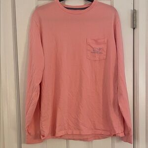 Vineyard Vines Men's Long Sleeve Tee in Soft Pink Peach with Blue